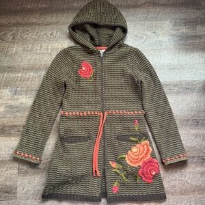 Cabi Wool Blend Hooded Cardigan Sweater embroidered Chunky Knit Size XS